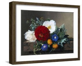 Dahlia with White Poppies, Cherianthus and Morning Glories-Johan Laurentz Jensen-Framed Giclee Print