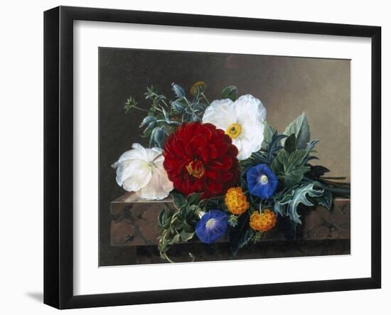 Dahlia with White Poppies, Cherianthus and Morning Glories-Johan Laurentz Jensen-Framed Giclee Print