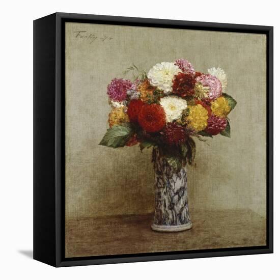 Dahlias in a Chinese Vase, 1874-Eugène Boudin-Framed Stretched Canvas