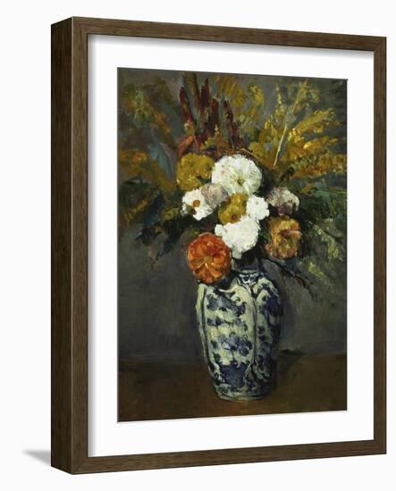 Dahlias in a Delft Vase, 1873-Paul Cézanne-Framed Giclee Print