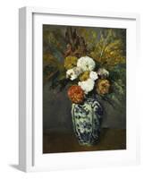 Dahlias in a Delft Vase, 1873-Paul Cézanne-Framed Giclee Print