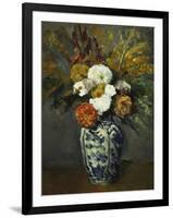 Dahlias in a Delft Vase, 1873-Paul Cézanne-Framed Giclee Print