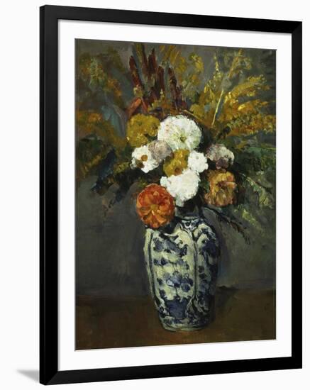 Dahlias in a Delft Vase, 1873-Paul Cézanne-Framed Giclee Print