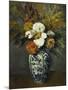 Dahlias in a Delft Vase, 1873-Paul Cézanne-Mounted Giclee Print