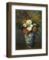 Dahlias in a Delft Vase, 1873-Paul Cézanne-Framed Giclee Print