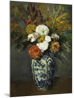 Dahlias in a Delft Vase, 1873-Paul Cézanne-Mounted Giclee Print