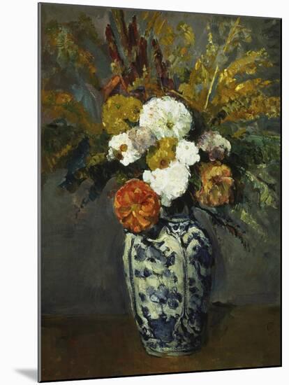 Dahlias in a Delft Vase, 1873-Paul Cézanne-Mounted Giclee Print