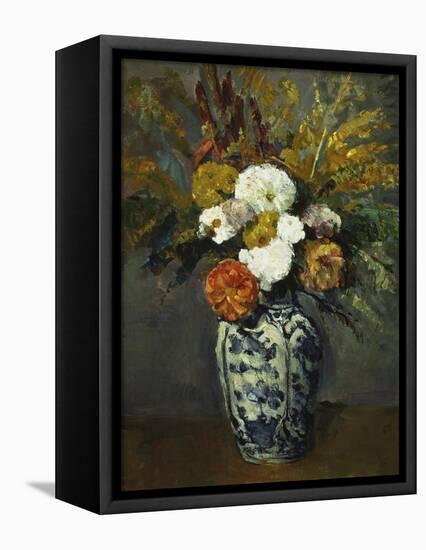 Dahlias in a Delft Vase, 1873-Paul Cézanne-Framed Stretched Canvas
