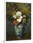 Dahlias in a Delft Vase, 1873-Paul Cézanne-Framed Giclee Print