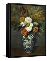 Dahlias in a Delft Vase, 1873-Paul Cézanne-Framed Stretched Canvas