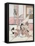 Daikoku from a Painting Taking a Peek under a Woman's Kimono, Japanese Wood-Cut Print-Lantern Press-Framed Stretched Canvas