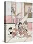 Daikoku from a Painting Taking a Peek under a Woman's Kimono, Japanese Wood-Cut Print-Lantern Press-Stretched Canvas