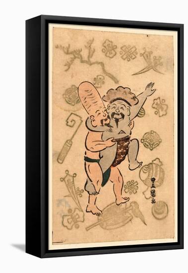 Daikoku to Fukurokuju No Sumo-Utagawa Toyokuni-Framed Stretched Canvas