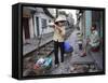 Daily Life by the Railway Tracks in Central Hanoi, Vietnam, Indochina, Southeast Asia-Andrew Mcconnell-Framed Stretched Canvas