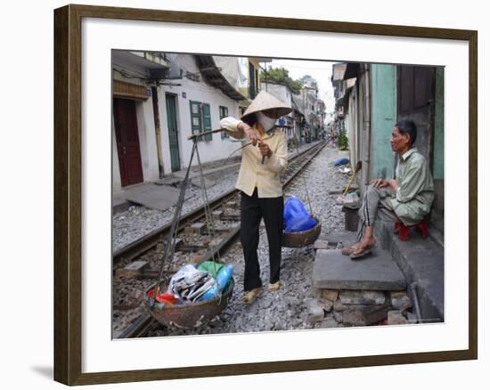 Daily Life by the Railway Tracks in Central Hanoi, Vietnam, Indochina, Southeast Asia-Andrew Mcconnell-Framed Photographic Print