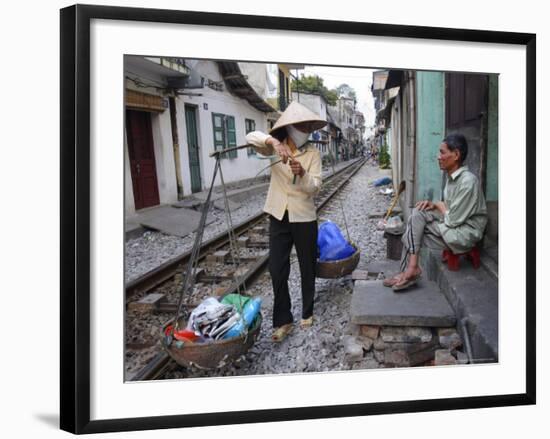 Daily Life by the Railway Tracks in Central Hanoi, Vietnam, Indochina, Southeast Asia-Andrew Mcconnell-Framed Photographic Print