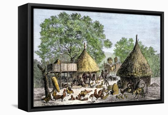 Daily Life in an African Village in the Congo Basin-null-Framed Stretched Canvas