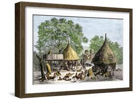 Daily Life in an African Village in the Congo Basin-null-Framed Giclee Print