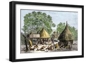 Daily Life in an African Village in the Congo Basin-null-Framed Giclee Print