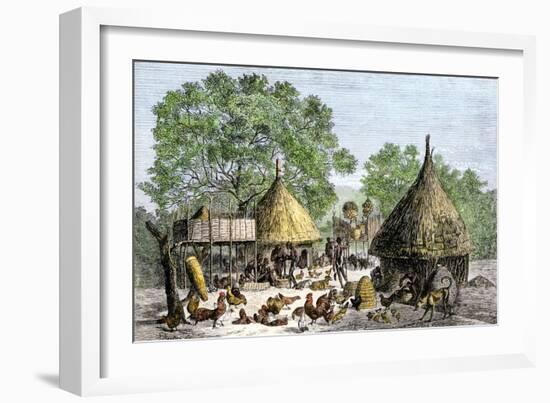 Daily Life in an African Village in the Congo Basin-null-Framed Giclee Print