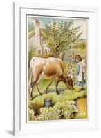 Dairy Cow with Two Girls-null-Framed Art Print