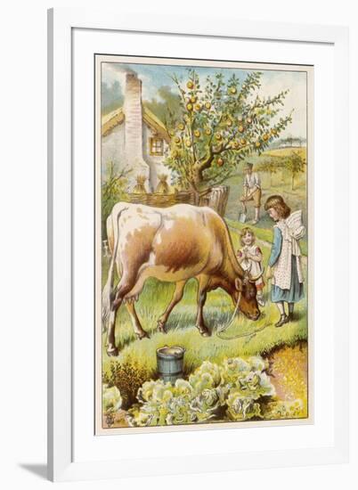 Dairy Cow with Two Girls-null-Framed Art Print