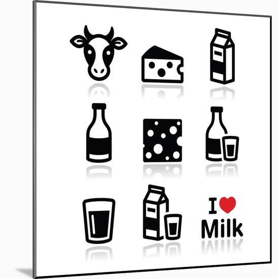 Dairy Products - Milk, Cheese Vector Icons Set-RedKoala-Mounted Art Print
