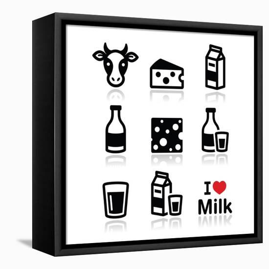 Dairy Products - Milk, Cheese Vector Icons Set-RedKoala-Framed Stretched Canvas