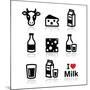 Dairy Products - Milk, Cheese Vector Icons Set-RedKoala-Mounted Art Print