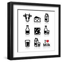 Dairy Products - Milk, Cheese Vector Icons Set-RedKoala-Framed Art Print