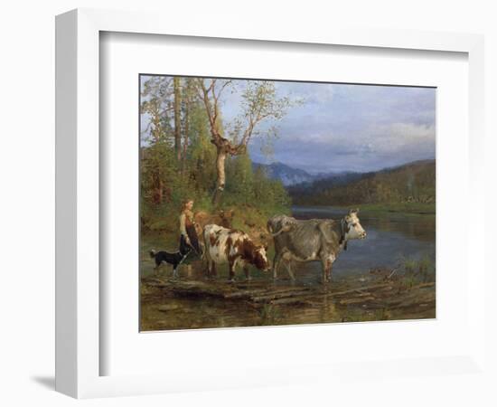 Dairymaid with cows, 1881-Anders Askevold-Framed Giclee Print