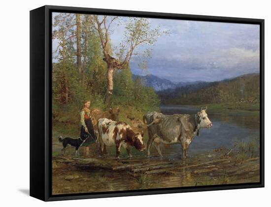Dairymaid with cows, 1881-Anders Askevold-Framed Stretched Canvas