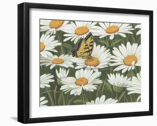 Daisies and Butterfly-William Vanderdasson-Framed Giclee Print