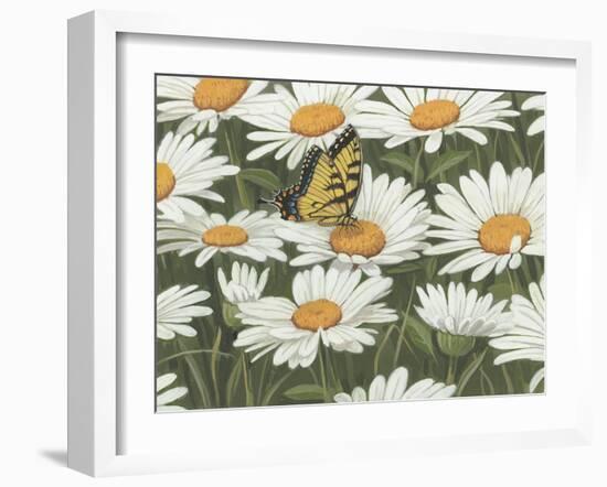 Daisies and Butterfly-William Vanderdasson-Framed Giclee Print