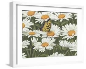 Daisies and Butterfly-William Vanderdasson-Framed Giclee Print