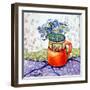 Daisies and Forget-Me-Nots Orange Jug and Patterned Fabric, 2015-Joan Thewsey-Framed Giclee Print