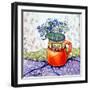 Daisies and Forget-Me-Nots Orange Jug and Patterned Fabric, 2015-Joan Thewsey-Framed Giclee Print