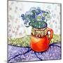 Daisies and Forget-Me-Nots Orange Jug and Patterned Fabric, 2015-Joan Thewsey-Mounted Giclee Print