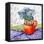 Daisies and Forget-Me-Nots Orange Jug and Patterned Fabric, 2015-Joan Thewsey-Framed Stretched Canvas