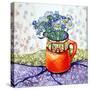 Daisies and Forget-Me-Nots Orange Jug and Patterned Fabric, 2015-Joan Thewsey-Stretched Canvas