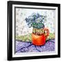 Daisies and Forget-Me-Nots Orange Jug and Patterned Fabric, 2015-Joan Thewsey-Framed Giclee Print