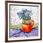 Daisies and Forget-Me-Nots Orange Jug and Patterned Fabric, 2015-Joan Thewsey-Framed Giclee Print