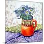 Daisies and Forget-Me-Nots Orange Jug and Patterned Fabric, 2015-Joan Thewsey-Mounted Giclee Print