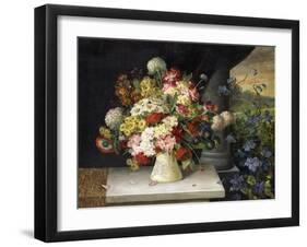 Daisies, Hydrangea, Poppies, Carnations and other Flowers in a Vase-Joseph Steiner-Framed Giclee Print