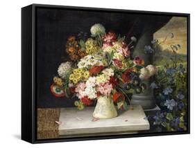Daisies, Hydrangea, Poppies, Carnations and other Flowers in a Vase-Joseph Steiner-Framed Stretched Canvas