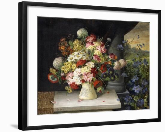 Daisies, Hydrangea, Poppies, Carnations and other Flowers in a Vase-Joseph Steiner-Framed Giclee Print