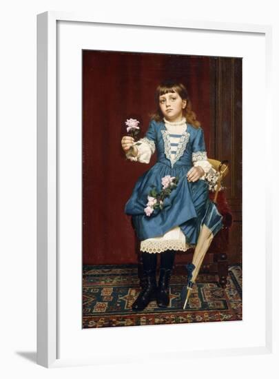 Daisy Mccomb Holding a Pink Rose, 1888-John George Brown-Framed Giclee Print