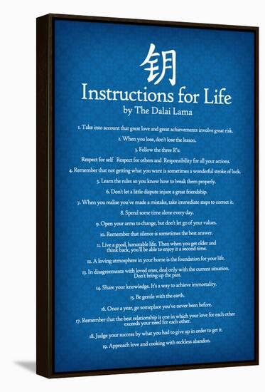 Dalai Lama Instructions For Life Blue Motivational Poster Art Print-null-Framed Stretched Canvas