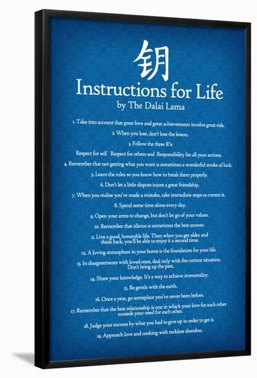 Dalai Lama Instructions For Life Blue Motivational Poster Art Print-null-Framed Poster