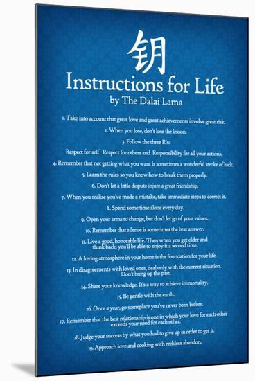 Dalai Lama Instructions For Life Blue Motivational Poster Art Print-null-Mounted Poster